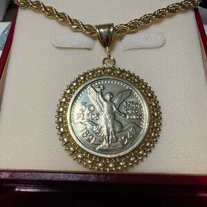 Gold-Tone Mexican 50 Pesos Coin Pendant Necklace - Gold filled
